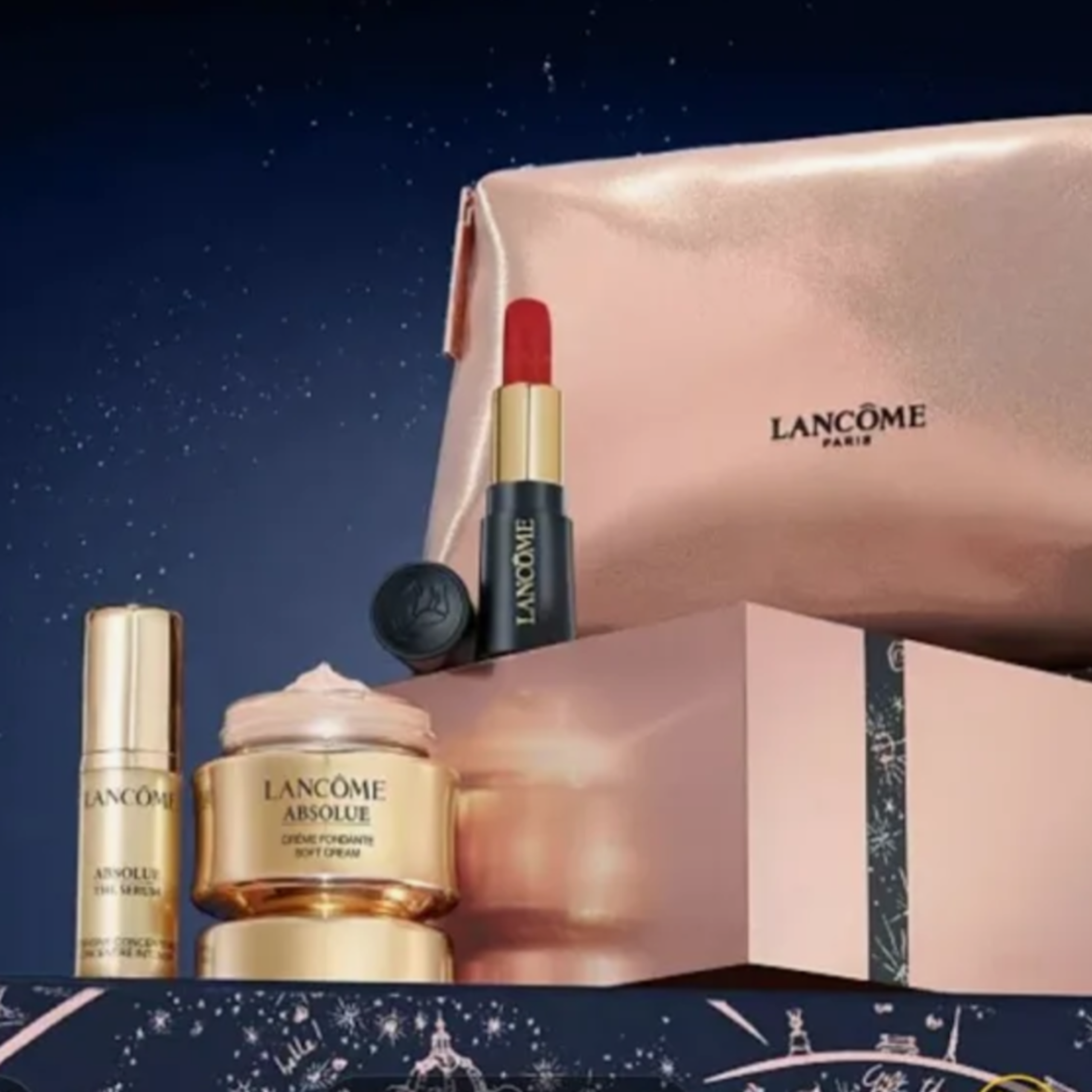 ست لانکوم Absolue | شامل کرم نرم‌کننده، سرم، رژلب و کیف آرایشی