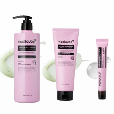 پک سه تایی تقویت کننده و حجم دهنده مو مدی کیوب Medicube مدل Rosemary PDRN Hair Care Set